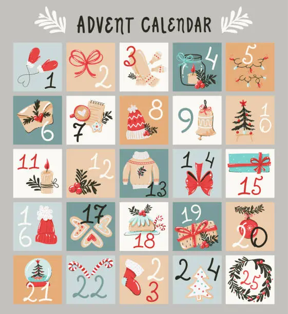 Vector illustration of Festive Hand drawn advent calendar