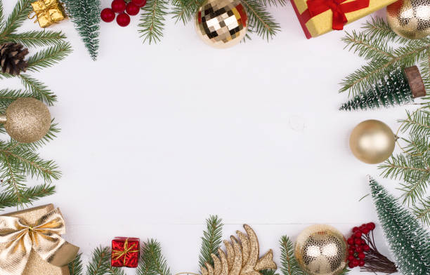 istock Frame of Christmas decorations on a white background.Flatly, CopySpace 1284478480