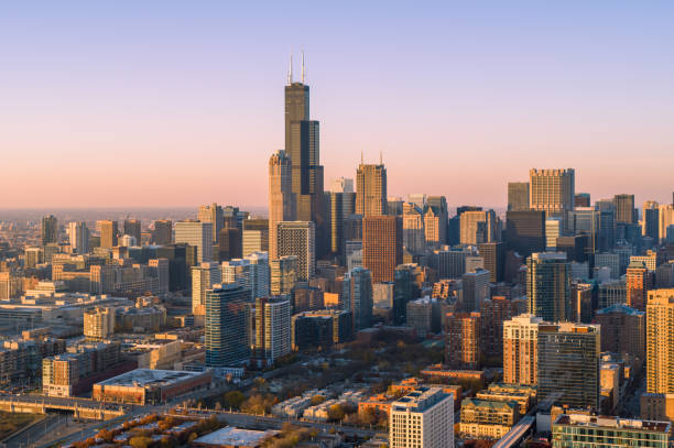 istock Chicago Cityscape at Sunset - Aerial View 1284486077