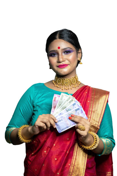 Beautiful Young woman holding Indian rupee notes