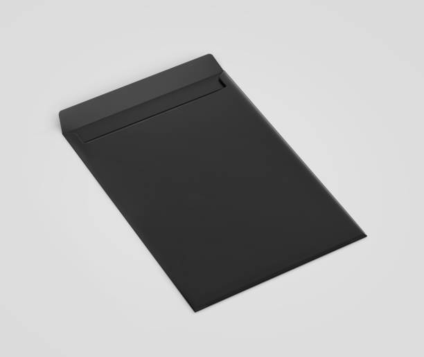 istock Realistic Black Envelope C4/A4 mockup, Dark letter paper, c4 a4 c3 a3 template 3d Rendering isolated on light gray background 1284494160