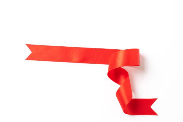 istock Red banners ribbons label on white background 1284497118