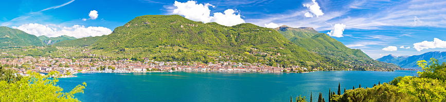 Town of Salo on Lago di Garda lake panoramic view, Lombardy region of Italy