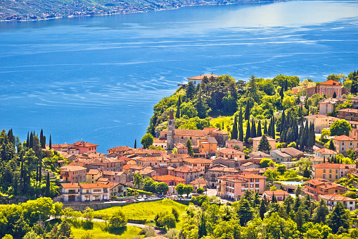 Pieve village above Garda lake view, Lombardy region of Italy