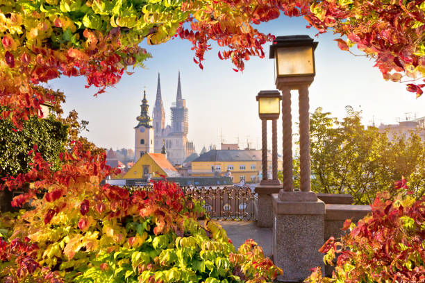 istock Historic Zagreb towers autumn frame view 1284502833