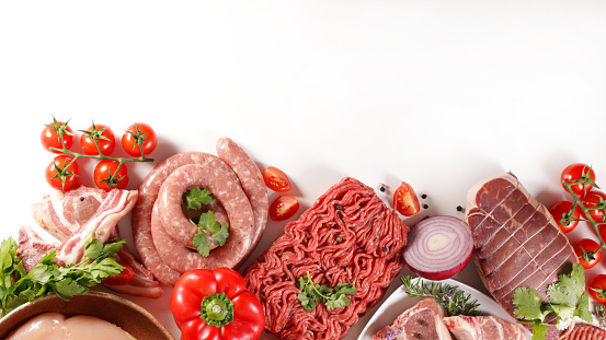 assorted of meats on white background