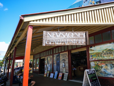 Nimbin, Australia: March 18, 2020: Newsagent and General Store on Cullen Street - Nimbin is known the world over as Australia's most famous hippie destination and alternative lifestyle capital.
