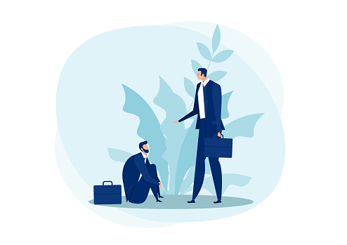 businessman getting  Helping hand from falling business empathy concept flat vector illustration. counseling and psychological support concept