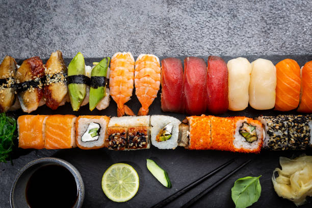 Set of sushi and maki
