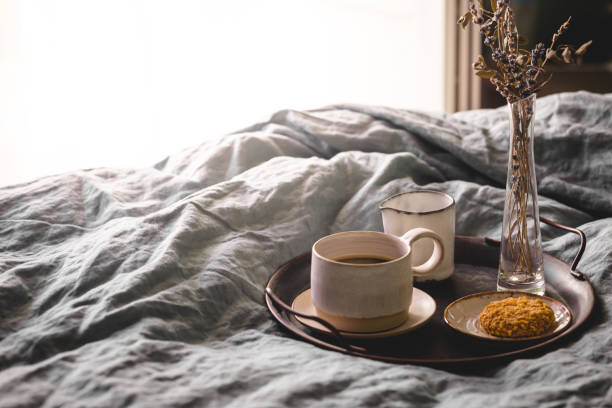 istock Morning coffee on metal tray 1284514328