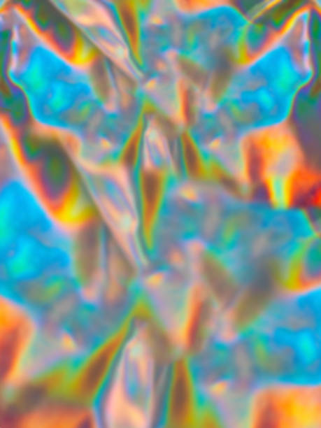 istock Blurred holographic abstract multicolored neon background, banner 1284514877