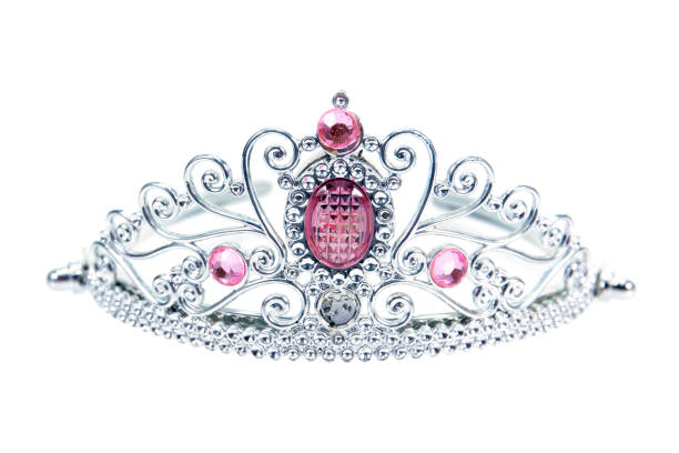 tiara decoration with pink diamonds isolated on white background. plastic crown beauty decorative with gems and diamonds isolated - beauty queen imagens e fotografias de stock