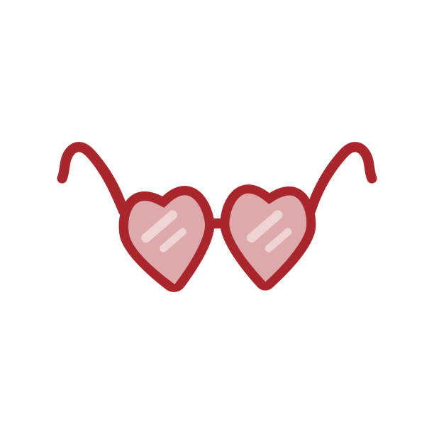 istock Abstract holiday glasses with heart-shaped frames isolated on a white background, color vector illustration, flat, design, decoration, clipart, icon 1284519989