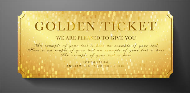 Golden ticket. Gold background for reward card design useful for Gift coupon, gift certificate, voucher Also gold card useful for party, cinema, event or entertainment show ticket stock illustrations