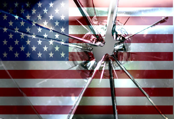 America divided concept, american flag on cracked background. US elections, polarization and division between republicans and democrats, rich and poor, educated and non educated people
