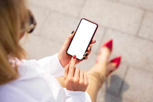 istock Blank screen of mobile phone, mockup for your own design 1284522366
