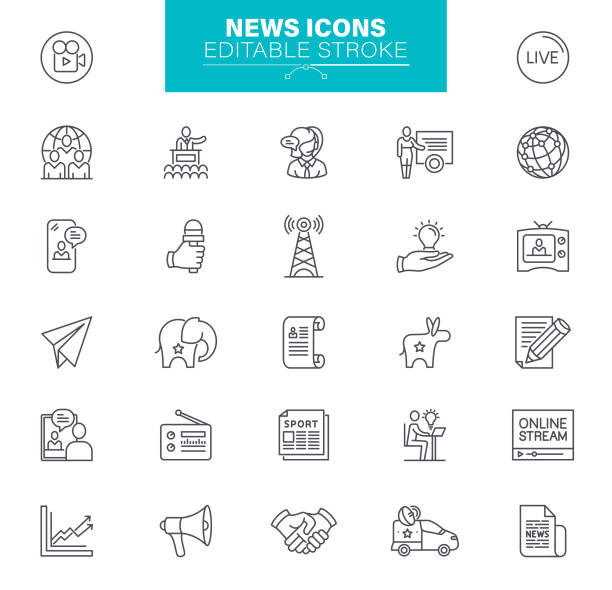 news icons editable stroke - scherzartikel stock-grafiken, -clipart, -cartoons und -symbole