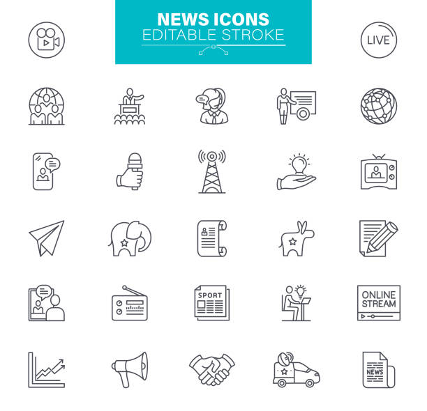 ilustrações de stock, clip art, desenhos animados e ícones de news icons editable stroke - press release