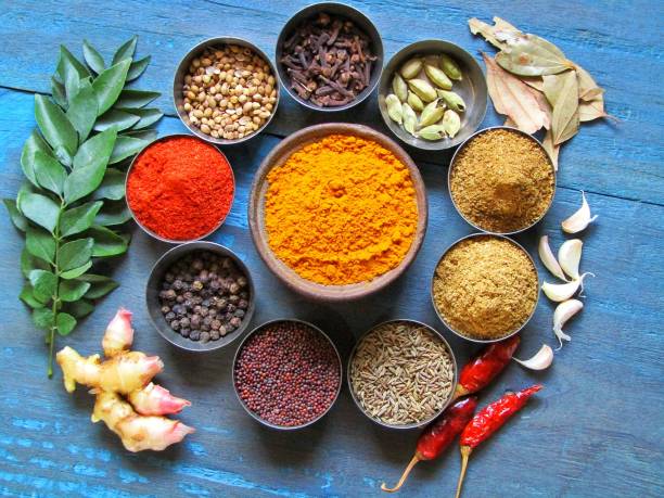 istock Curry powder with ingredients, common indian spices used in kitchen. Indian masala 1284523262