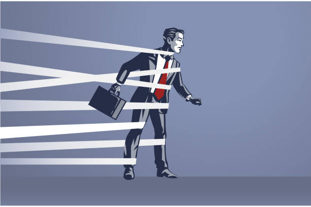 istock Businessman Tied Unable to Move Freely Blue Collar Illustration Concept 1284523592