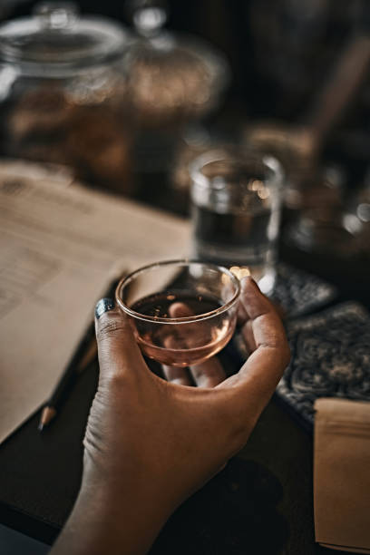 istock Cafe or bar table with tea.Toned picture 1284524375