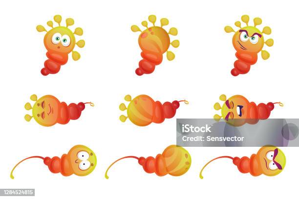 Pathogen Humor Bacterial Funny Pathogen Microbiological Germs With Faces Isolated Set ...