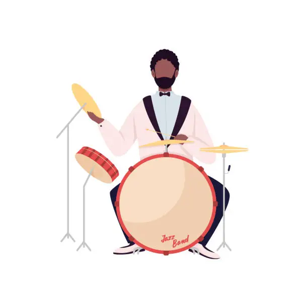 Vector illustration of African drummer flat color vector faceless character
