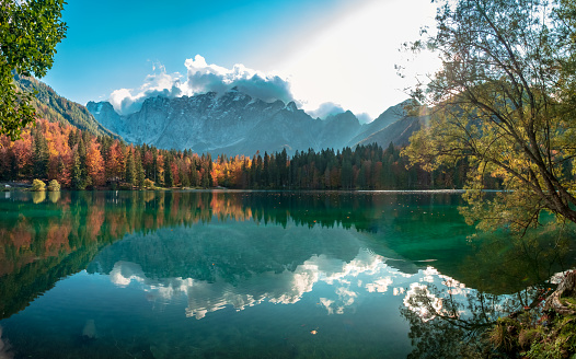 october afternoon at the lake during a colorful autumn