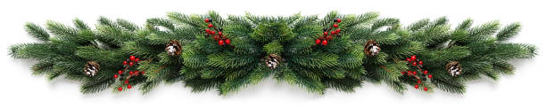 istock Christmas border frame of tree branches with red berries and pine cones 1284530777