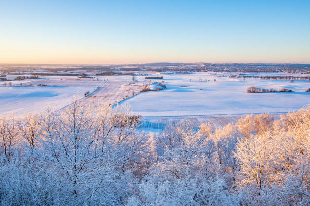 istock Aerial view at a wintry countryside in sunset 1284531669