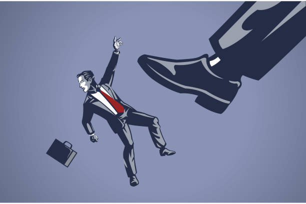 istock Big Leg in Shoe Kicks Businessman Hard Blue Collar Illustration Concept 1284532843