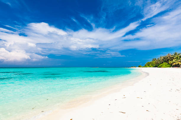 istock White sandy beach in Maldives with amazing blue lagoon 1284533176