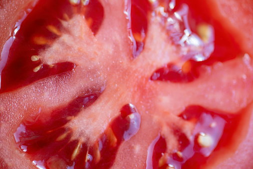 Extreme close-up of a slice of tomato for use as a background.