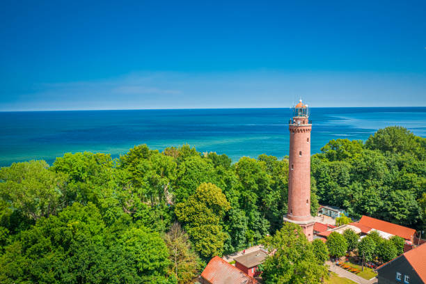 istock Lighthouse and clear sky on Baltic Sea at sunrise 1284536532