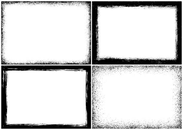 Set of four grunge frames. Rectangle borders. Texture design elements
