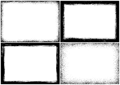Set of four grunge frames. Rectangle borders. Texture design elements