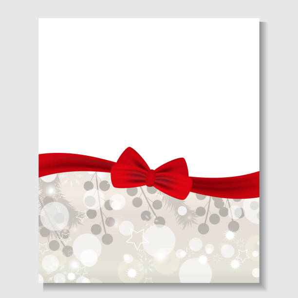 istock Silver holiday background with red bow for Christmas and New Year. Design for posters, banners or cards. Vector 1284537927