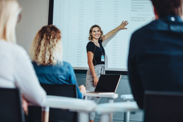 istock Businesswoman delivering an informative presentation 1284537928
