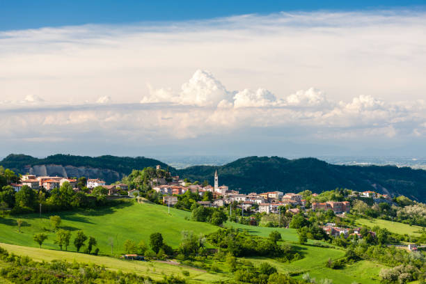 landscape with village Vernasca, Italy landscape with village Vernasca, Italy parma italy stock pictures, royalty-free photos & images