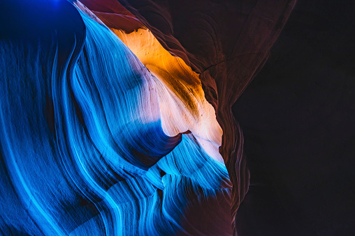 Glowing walls at the Antelope Slot Canyon in Page, Arizona, United States.