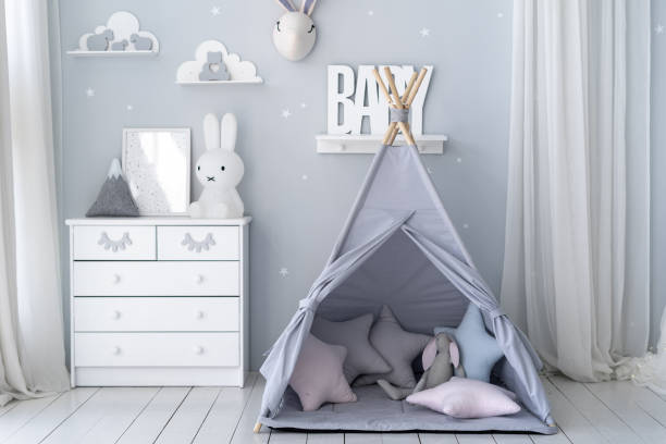 istock Kids room with light interior design in apartment 1284540637