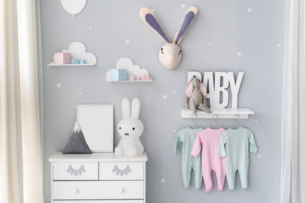 istock Kids room with light interior design in apartment 1284540654