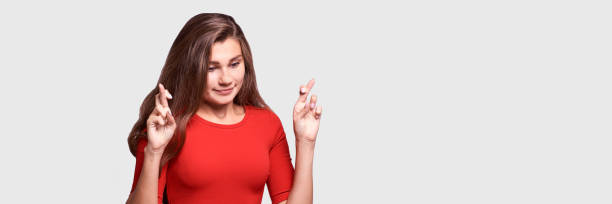 istock Beautiful girl. Make wish. Concentrated Look 1284541689