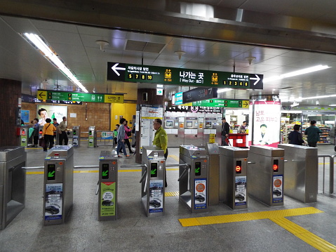 Busan, South Korea, September 29, 2016: Entrance of a Busan subway station