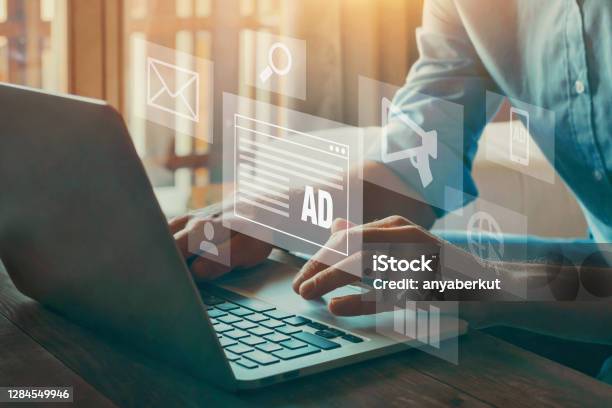 Digital Marketing Concept Online Advertisement Stock Photo - Download Image Now - Marketing, Advertisement, Technology