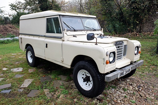 Berlin, Germany - 27th March, 2022: Land Rover Defender 110 PHEV on a road. This vehicle is used to get in extremely hard areas.