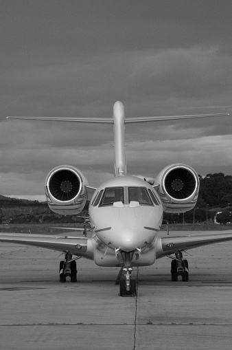 Private jet parked at Seve Ballesteros airport.