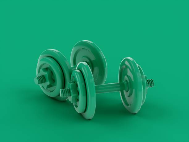 istock 3D rendering Green Dumbbells isolated on green background 1284558069