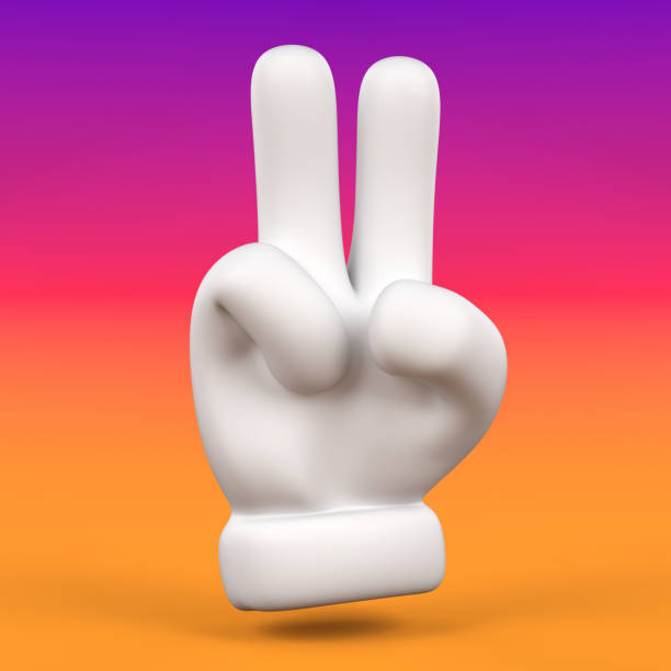 istock White peace gesture hand icon on color background. Showing two fingers. Isolated 3d render illustration 1284560624