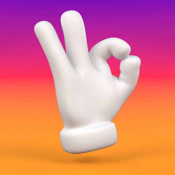 istock Cartoon ok gesture hand icon on color background. Zero sign. Isolated 3d render illustration 1284560628